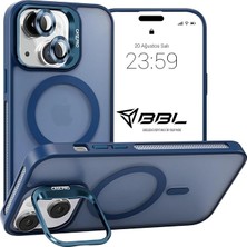 Yenibağ iPhone Için Kılıf Kamera Korumalı Magsafe Wireless Şarj Özellikli Mat Şeffaf Renkli Standlı Kılıf (Lens Hediyeli) (Lacivert, iPhone 13)