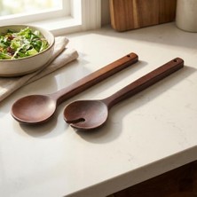 Esmo Home Amberhaus Akasya Naturel Ahşap 2’li Salata Kaşığı Seti | Dayanıklı ve Ergonomik Servis Kaşıkları | 27.5 cm | Doğal Ahşap Sofra Takımı