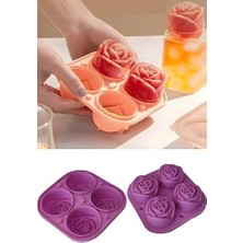 Esmo Home Silikon Gül Şekilli 4 Bölmeli Buz Kalıbı, Jöle ve Sunum Için