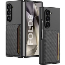 Esmo Home Galaxy Z Fold 6 Karbonfiber Arka Yüzey Kartlıklı Z-Kart Kıpta Sert Kapak-Siyah