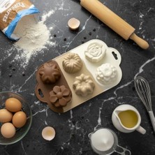 Esmo Home 6 Bölmeli Çiçek ve Desenli Silikon Kek Kalıbı - Estetik Pasta, Tatlı, Sabun ve Kokulu Taş Kalıbı - Gıda Sınıfı, Yapışmaz ve Isıya Dayanıklı - Toprak Tonları Serisi