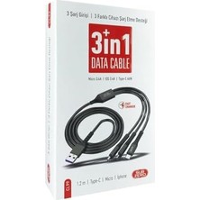 Esmo Home 3 In 1 Usb-A To Lightning – Type-C – Micro Şarj ve Data Kablosu | 3.1A 1.2m Hızlı Şarj Ios Typec USB Iphone Ile Uyumlu Şarj Kablosu 66W | Salise Gösterir (CL99 66W)