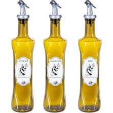 Esmo Home Promosyonca 3 Adet Cam Yağdanlık, Zeytin Yağı, Ayçiçek Yağı ve Sirke Etiketli, 3 Adet Tıpalı