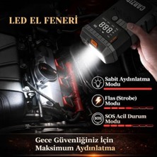 Esmo Home Akü Takviyeli Hava Kompresörü, 150 Psı Dijital Göstergeli Oto Kompresör, Taşınabilir Şarjlı Kullanım, Fener Işığı ve Sos Mod, 12000 Mah Batarya (Psı,kpa,bar,kg/cm²)