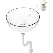 Esmo Home Basmalı Beyaz Seramik Başlıklı Lavabo Sifonu KSF103-W