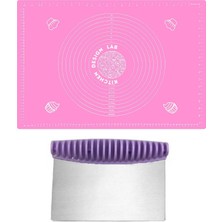 Esmo Home 2'li Set Pembe 45X65 cm Silikon Hamur Açma Matı ve Çelik Spatula Kesici