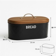 Esmo Home Siyah Metal Ekmek Kutusu 33X18X18 cm | Ahşap Kapaklı Büyük Hacimli Ekmeklik | Gold Kulplu Modern Mutfak Depolama Kabı | Uzun Süre Taze Saklama