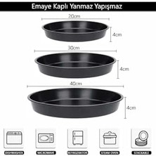 Esmo Home Cook-Lab 20-30-40 cm 3'lü Siyah Parlak Emaye Yuvarlak Fırın Tepsi Seti Siyah 30 cm