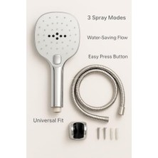 Esmo Home Spiralli Duş Başlığı Seti, 3 Fonksiyonlu Tuşlu Geniş Gövde Krom Duş Başlığı, 150 cm Duş Hortumu, Mafsallı Başlık, Vida ve Dübel Dahil, Su Tasarruflu, Duvara Monte Banyo Takımı