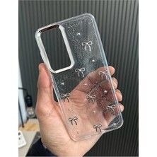 Esmo Home - ile Uyumlu Galaxy S25 Edge Fiyonk Desenli Şeffaf Kılıf Simli Darbeye Karşı Dayanıklı Işıltılı Kapak