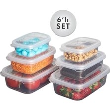 Esmo Home Un 6 Lı Set Nare Dikdörtgen Sızdırmaz Hava Almaz Erzak Saklama Kabı Şeffaf