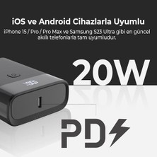 Esmo Home Bix PB20W 10000MAH Type-C ve USB Çift Çıkışlı Dijital Ekranlı Mini Powerbank Siyah Uyumlu
