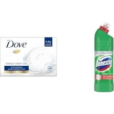 Esmo Home Dove Beauty Cream Bar Katı Güzellik Sabunu Original Nemlendirici Etkili, (4 x 90 G)(1) Domestos Yoğun Kıvamlı Çamaşır Suyu Maksimum Hijyen Dağ Esintisi, 750 Ml(3)