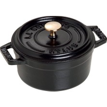 Esmo Home Staub 40500-101-0 Mini Güveç, Yuvarlak Kapaklı 10 Cm, 0,25 L, Indüksiyona Uygun, Mat Siyah Emaye Kap Içi, Siyah