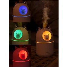 Esmo Home Oto ve Ev Kedi Karakterli Rgb Ledli Hava Nemlendirici Buhar Makinesi Beyaz