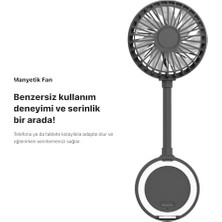 Esmo Home Xenon Smart Manyetik Fan Taşınabilir Vantilatör USB Type-C Şarj Edilebilir Ultra Sessiz 3 Hız Kademeli Soğutucu Magsafe Uyumlu Telefon Fanı (Gri) X6104