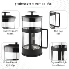 Esmo Home Kanji 350 ml Cam French Press + Ölçü Kaşığı – Isıya Dayanıklı Cam, Paslanmaz Çelik Filtreli, Siyah Renkli Kahve ve Bitki Çayı Demliği