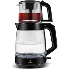 Esmo Home Emsan Shiny Black 2 In 1 Cam Çay Makinesi ve Kettle 0,5 L Kapasite ile Cam ve Bakır Malzeme