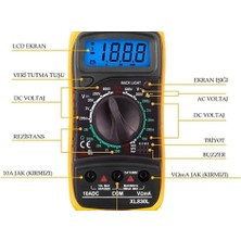 Esmo Home XL830L Dijital Multimetre Ölçü Aleti Volt Amper Ölçer Pil Kablo