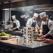Esmo Home 20’li Ahşap Yuvarlak Döner Baharatlık Seti – Paslanmaz Çelik Gövdeli, Cam Baharat Kavanozlu, 360° Dönen Stand, Modern Mutfak Düzenleyici