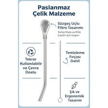 Esmo Home Busstier Süzgeç Uçlu Metal Pipet Seti, Filtreli Kaşık Pipet, Temizleme Fırçası Dahil, Kokteyl Sunum Bitki Çayı ve Yerba Mate (Bombilla) Için Tekrar Kullanılabilir Şık Tasarım