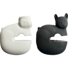 Esmo Home Fox Run Silikon Tencere Klipsi Kaşıklık, Fransız ve Ingiliz Bulldoglar, 2'li Set, 2,7 Inç, Beyaz ve Siyah