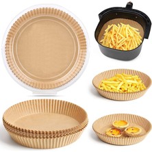 Esmo Home Lirazon Airfryer Pişirme Kağıdı 50 Adet Yuvarlak Fırın Tepsisi Yanmaz Yapışmaz Gıda Parşömeni Sıcak Hava Fritözü Aksesuarı