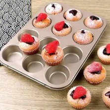 Esmo Home Muffin Kek Kabı ve Cupcake Fırın Tepsisi – Yapışmaz Metal Hamur, 12 Gözlü Muffin Kabı, Cup Cake Pişirme Tepsisi, Fırın Uyumlu Kek Kalıbı Yüksek Sıcaklığa Dayanıklı