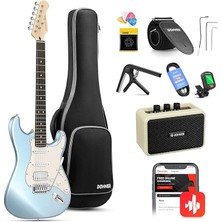 Sprout Store Elektro Gitar, 39 Inç Elektro Gitar Kiti, Yüksek Hız Çeliği Manyetik Bobin Bölmeli, DST-152R, Amplifikatörlü Başlangıç Seti, Çanta, Kapo, Askı, Yay, Akort Aleti, Kablo, Penalar, Buz Mavisi