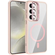 Esmo Home Galaxy S25 Fe ile Uyumlu Z-Etro Magsafe Şarj Destekli, Güçlü Manyetik Tutucu, Stand Olabilen, Kamera Lens Hediyeli Koruyucu Kılıf Pembe