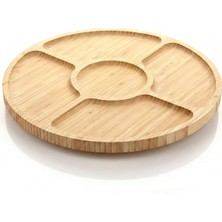 Esmo Home Amberhaus Doğal Bambu Yuvarlak Sunum ve Servis Tabağı Koleksiyonu - Masif Kesme Tahtası ve 5 Bölmeli Döner Çerezlik/kahvaltılık Modelleri (5 Bölmeli, Bambu)