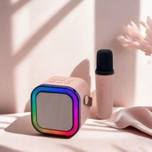 Esmo Home Bluetooth Hoparlör Karaoke Mikrofonlu Ses Bombası Işıklı Speaker (Pembe)