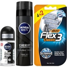 Esmo Home Men Erkek Roll On Deodorant & Invisible Original 50 ml + Tıraş Jeli Deep Dimension 200ML + Bıc 3 Erkek Tıraş Bıçağı 6'lı Blister (3 Bıçak)