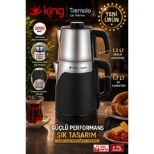 King Tremolo Çay Makinesi 2000W Paslanmaz Çelik 1.7l + 1.2l Demlik Yerli Üretim 4 Yıl Garantili