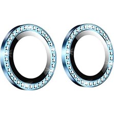 Esmo Home 12 Mini ile Uyumlu Taşlı Kamera Lens Koruyucu Çerçeveli Koruyucu Mavi