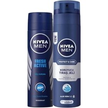 Esmo Home Men Erkek Sprey Deodorant Fresh 48 Saat Deodorant Koruması 150ML ve Men Protect&care Tıraş Jeli 200ML, Kuru Ciltler Için, Pürüzsüz Tıraş