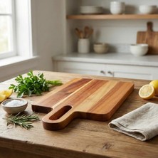 Esmo Home Deconox Doğal Akasya Dikdörtgen Kesme Tahtası ve Sunum Tepsisi – 35X20 cm Masif Ahşap Et, Ekmek ve Peynir Servis Panosu (Bıçak Dostu Yüzey)