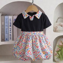 İnebolu Kids Kız Çocuk Çiçekli Yakalı Elbise  Balon Etek 2 Li Takım