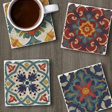 Esmo Home Counterart Thirstystone Ispanyol Villası Çok Görüntü Emici Taş Eskitme Fayans Bardak Altlığı 4'lü Paket Koruyucu Mantar Destekli Abd'de Üretilmiştir