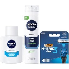 Esmo Home Men Hassas Serinletici Tıraş Sonrası Balsam 100 Ml, Hassas Ciltler, Alkolsüz Formül, Hızlı Emilir + Tıraş Jeli 200 ml + Bıc Hybrid 3 4'lü Yedek Tıraş Bıçağı Kartuşu