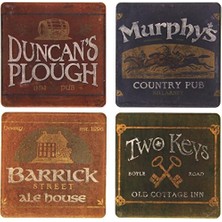 Esmo Home Coasterstone AS2340 Emici Altlık, 4 – 1/4 Inç, Irish Pubs, Set 4