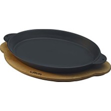 Esmo Home Lava Pişirme Kabı Lv Eco Ft 1824 T10 K4 Fajita Plaka, Oval, Integral Metal ve Ahşap Plaka, Ölçüler 18 x 24 Cm, Dökme Demir, Siyah