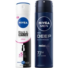 Esmo Home Kadın Sprey Deodorant & Invisible Clear 150 ml + Men Erkek Sprey Deodorant Deep Dimension Darkwood 150ML