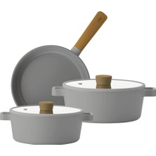 Esmo Home Neoflam Fika Gri Tencere ve Tava Seti 5 Parça