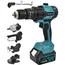 Esmo Home Assur 21V Şarjlı 6 Başlıklı Set, Kömürsüz Motor, Vidalama Testere Tilki Kuyruğu Taşlama Somun Sökme Hava Pompası, 2.0AH Çift Akü, Metal Şanzıman, Mavi ASR1016