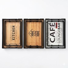 Esmo Home Dekoratif Servis Tepsisi Seti, Ahşap Desenli, Siyah Çerçeveli, 2'li Set, 35X25 cm ve 31X21 Cm, Mutfak ve Cafe Temalı