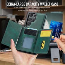 Esmo Home Galaxy S23 Ultra ile Uyumlu Deri Kılıf Magsa ile Uyumlu Wallet 2 In 1 Çıkarabilir Kart Tutucu Mıktanıslı Stand Olabilen Phone Case Deri Kapak Şarj Özellikli Yeşil