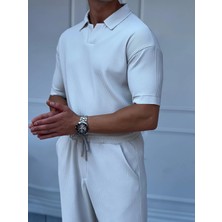 Modefendicom Kesik Yaka Kalın Fitil Tshirt\'lü Alt Üst Takım