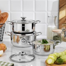 Esmo Home Schafer Steel Storm Çelik Tencere Seti 6 Parça-Inox