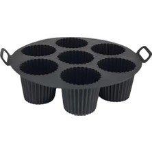 Esmo Home Airfryer Silikon Kek Pişirme Kalıbı 7 Bölmeli, Silikon Cupcake Kek Pişirme Kabı Air Fryer Muffin Fırın Kalıbı (1 Adet Siyah - 20 Cm)